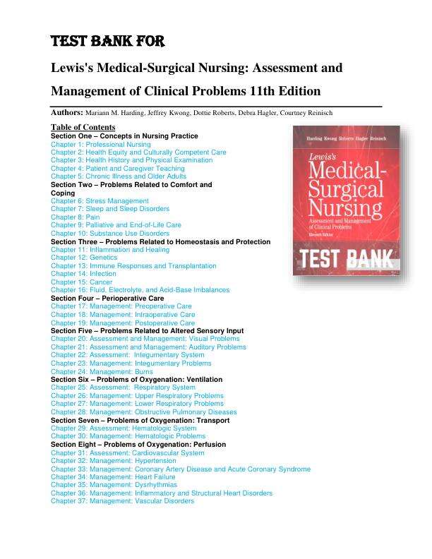 TEST BANK FOR Lewis's Medical-Surgical Nursing Assessment and Management of Clinical Problems 11th Edition