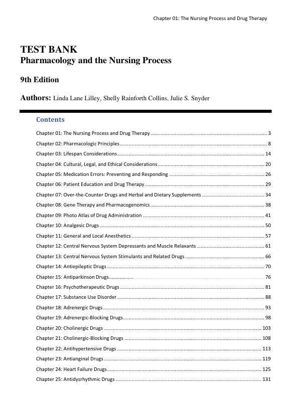 TEST BANK Pharmacology and the Nursing Process 9th Edition By Linda Lane Lilley Chapter 1-58