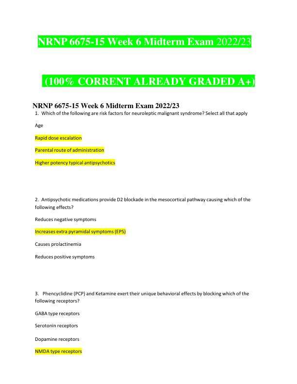 NRNP 6675-15 Week 6 Midterm Exam 2022-23