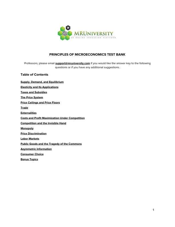 PRINCIPLES OF MICROECONOMICS TEST BANK Table of Contents