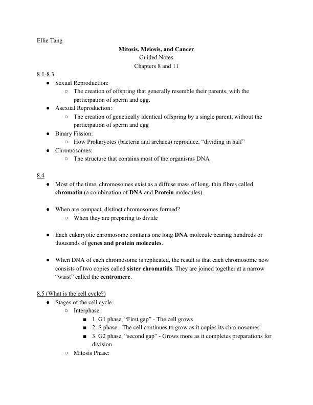 Mitosis, Meiosis, and Cancer
