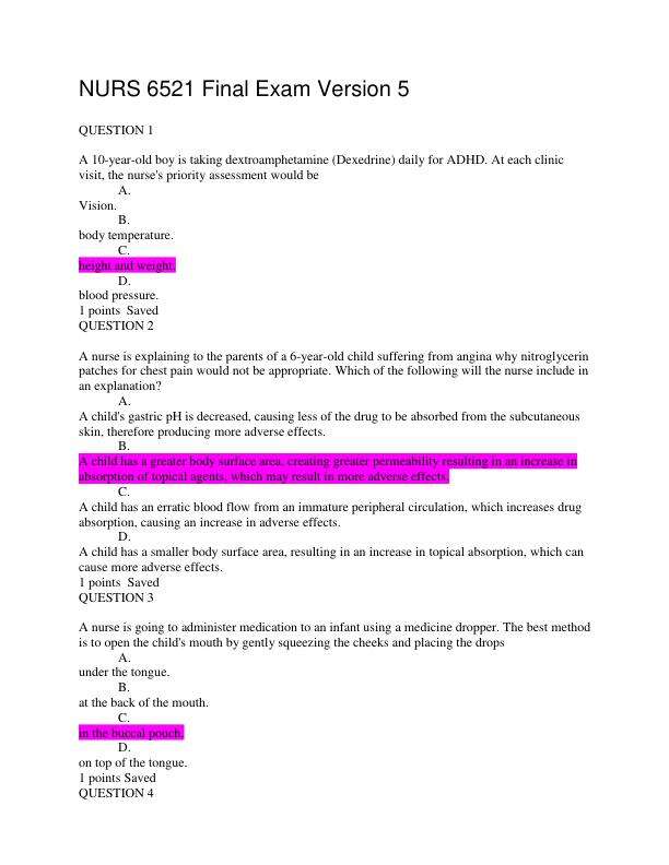 NURS 6521 Final Exam Version 5