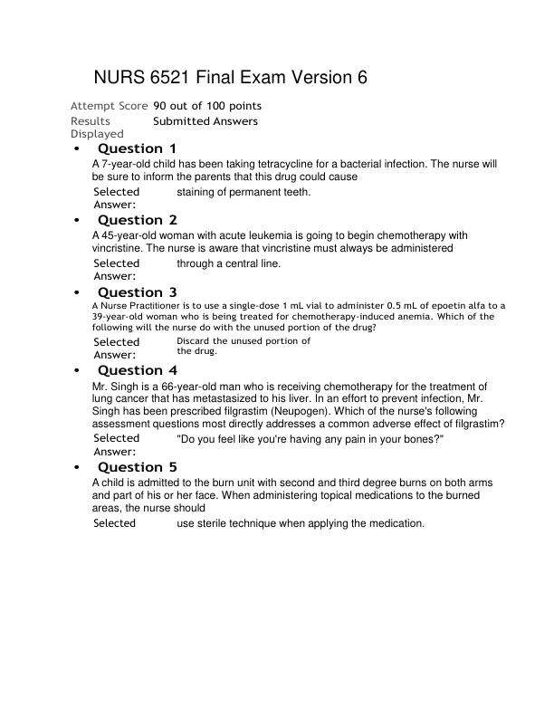 NURS 6521 Final Exam Version 6