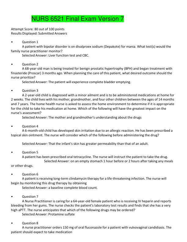 NURS 6521 Final Exam Version 7