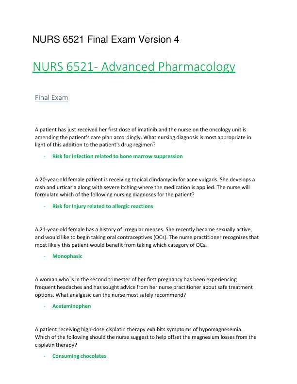 NURS 6521 Final Exam Version 4