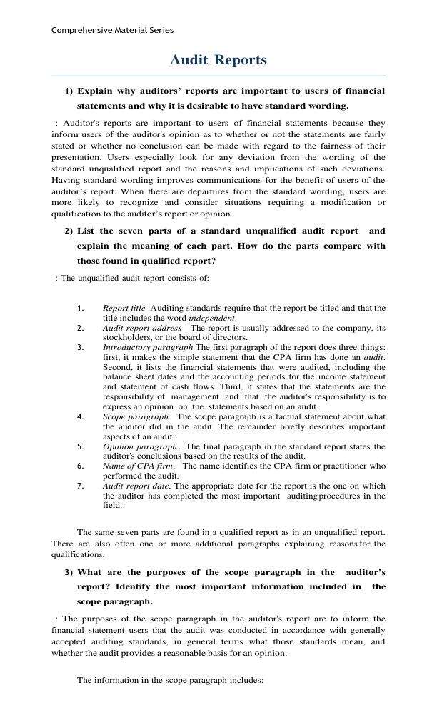 Comprehensive Material Series Audit Reports (Auditing)