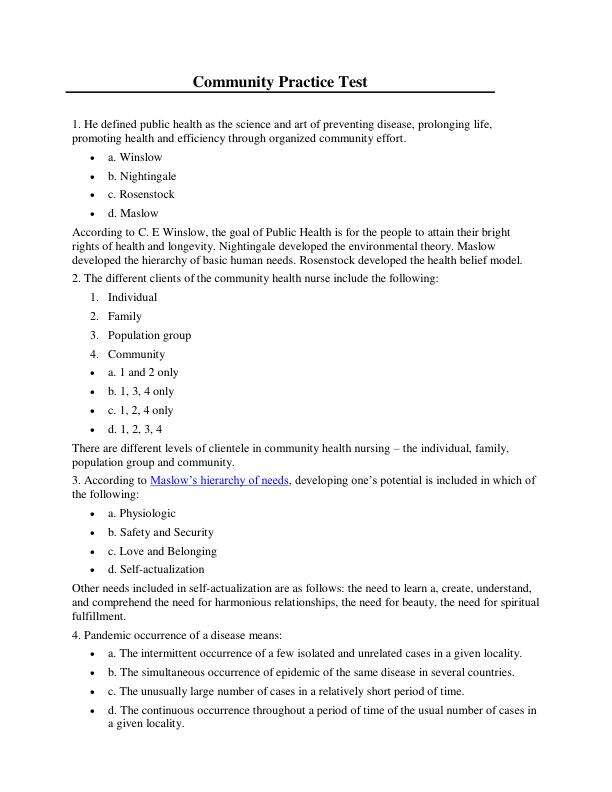 Community Practice Test