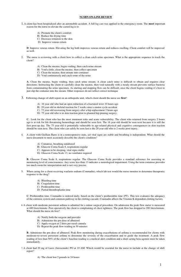 NURSING 11456 NCSBN ON-LINE REVIEW