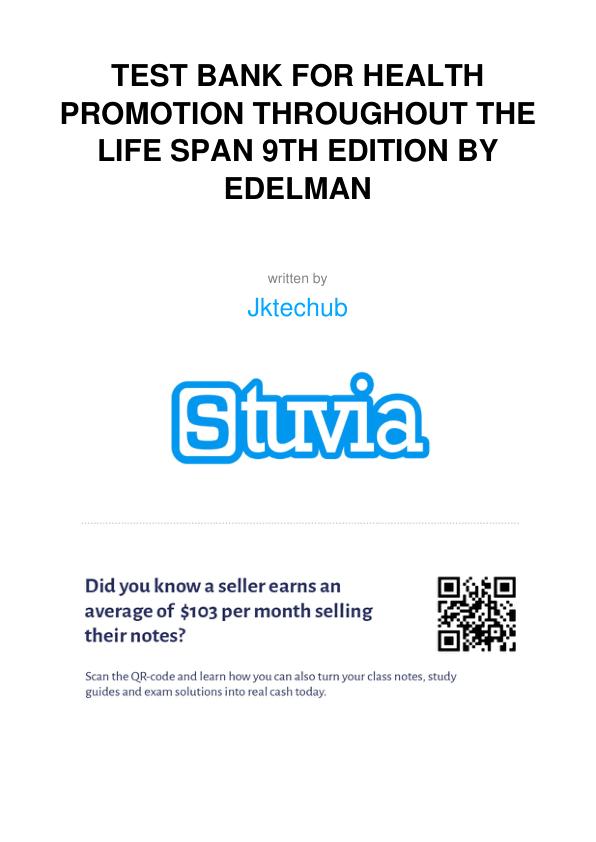 TEST BANK FOR HEALTH PROMOTION THROUGHOUT THE LIFE SPAN 9TH EDITION BY EDELMAN