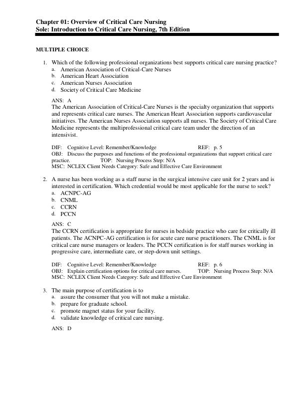 Test Bank For Introduction to Critical Care Nursing 7th Edition By Mary Lou Sole, Deborah Goldenberg Klein, Marthe J. Moseley Chapter 1-21