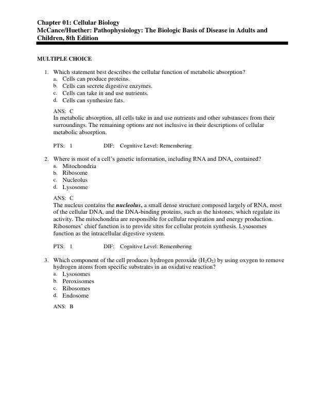 Test Bank For Pathophysiology The Biologic Basis for Disease in Adults and Children 8th Edition Chapter 1-50