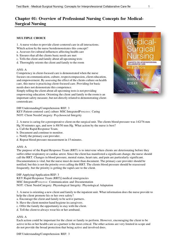 Test Bank For Medical-Surgical Nursing Concepts for Interprofessional Collaborative Care 9th Edition Chapter 1-74 by Donna D. Ignatavicius