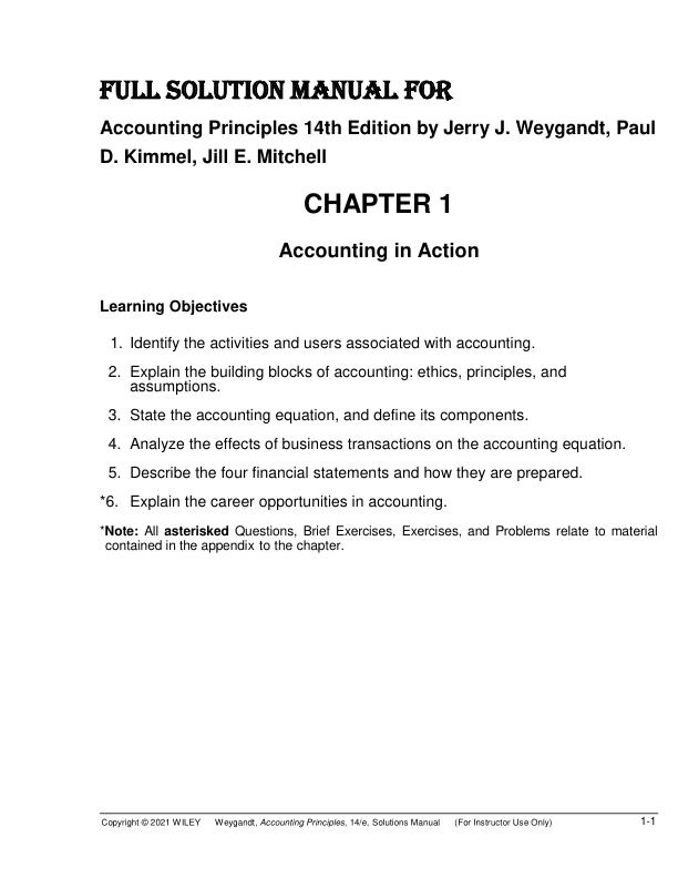 Solution Manual For Accounting Principles 14th Edition by Jerry J. Weygandt, Paul D. Kimmel, Jill E. Mitchell