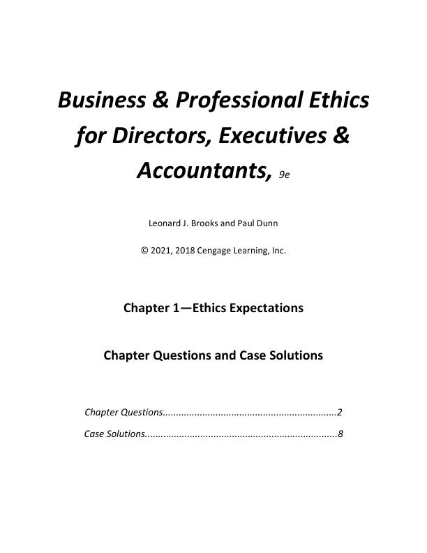 Instructor Manual, Solution Manual for Business and Professional Ethics, 9th Edition by Leonard J. Brooks and Paul Dunn - Copy