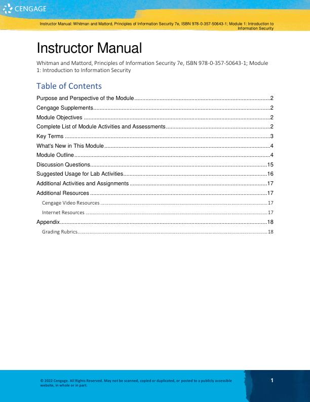 Instructor Manual for Principles of Information Security, 7th Edition Module 1-12