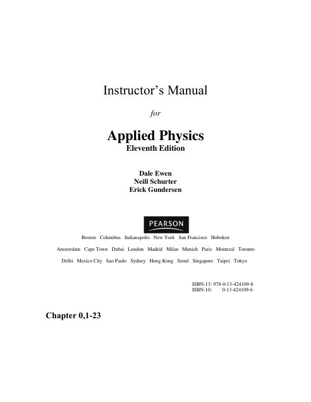 Solution Manual for Applied Physics 11th Edition Dale Ewen, Neill Schurter, Erik Gundersen