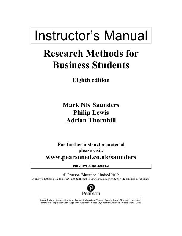 Solution Manual for Research Methods For Business Students 8th Edition Mark Saunders, Philip Lewis