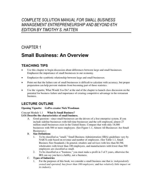 Solution Manual for Small Business Management Entrepreneurship and Beyond 6th Edition by Timothy S. Hatten