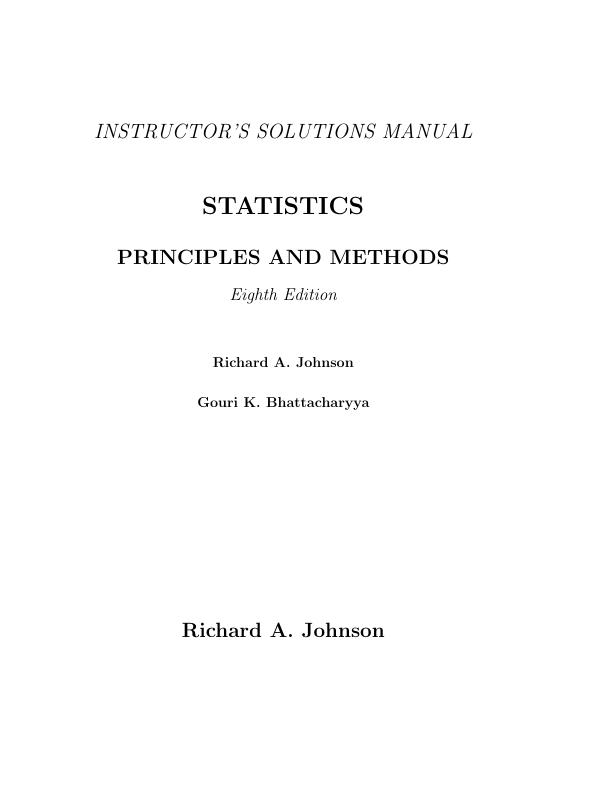 Solution Manual for Statistics Principles And Methods 8th Edition Richard A. Johnson