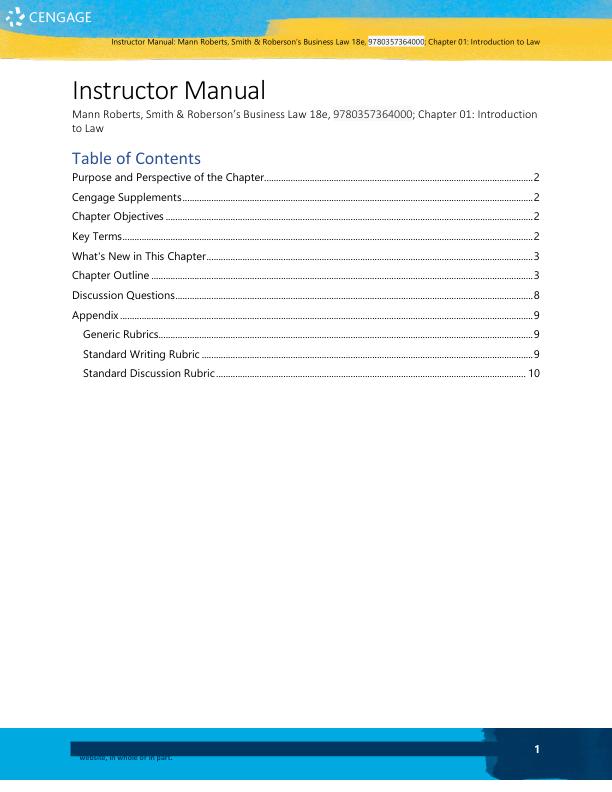 Solution Manual For Smith and Roberson Business Law 18th Richard A. Mann, Barry S. Roberts