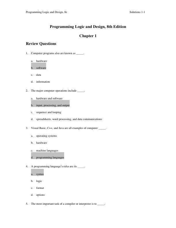 Solution Manual for Programming Logic and Design, Comprehensive 8th Edition y Joyce Farrell