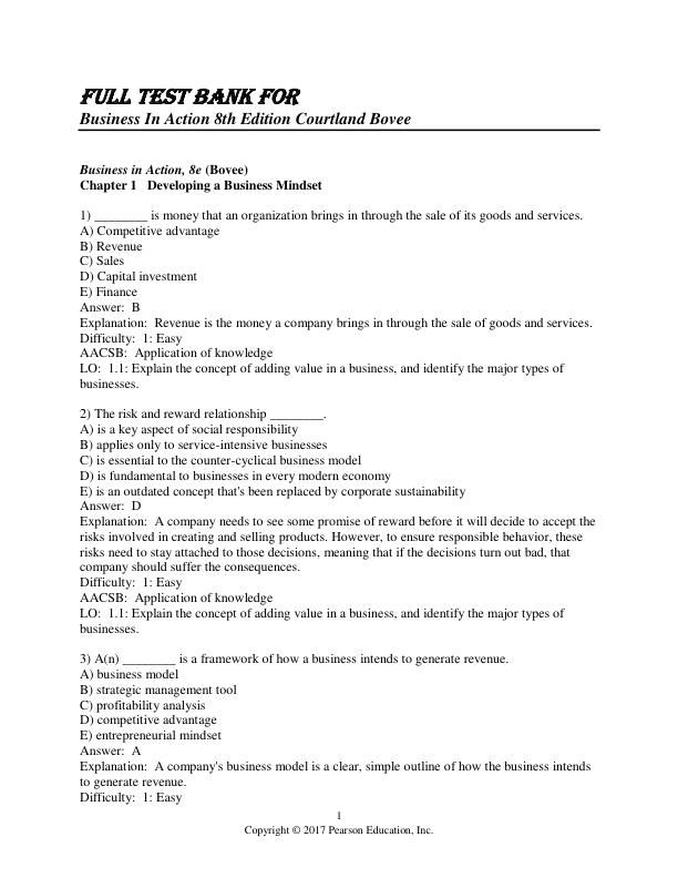 FULL TEST BANK FOR Business In Action 8th Edition Courtland Bovee