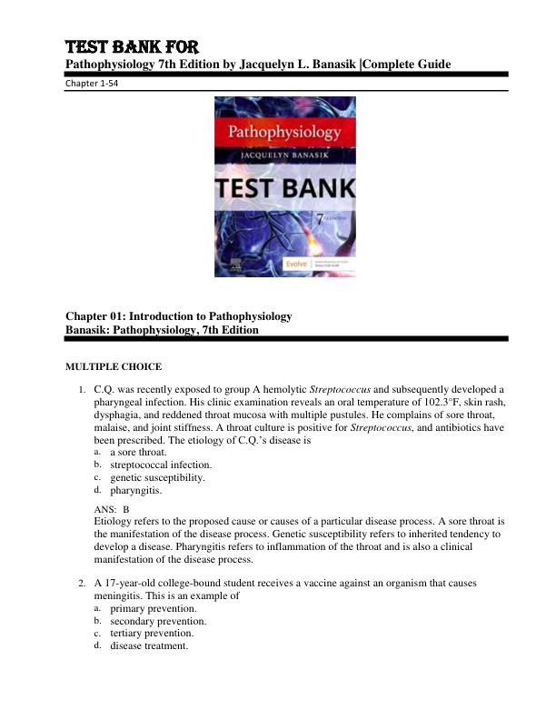 Test Bank For Pathophysiology 7th Edition by Jacquelyn L. Banasik Chapter 1-54Complete Guide