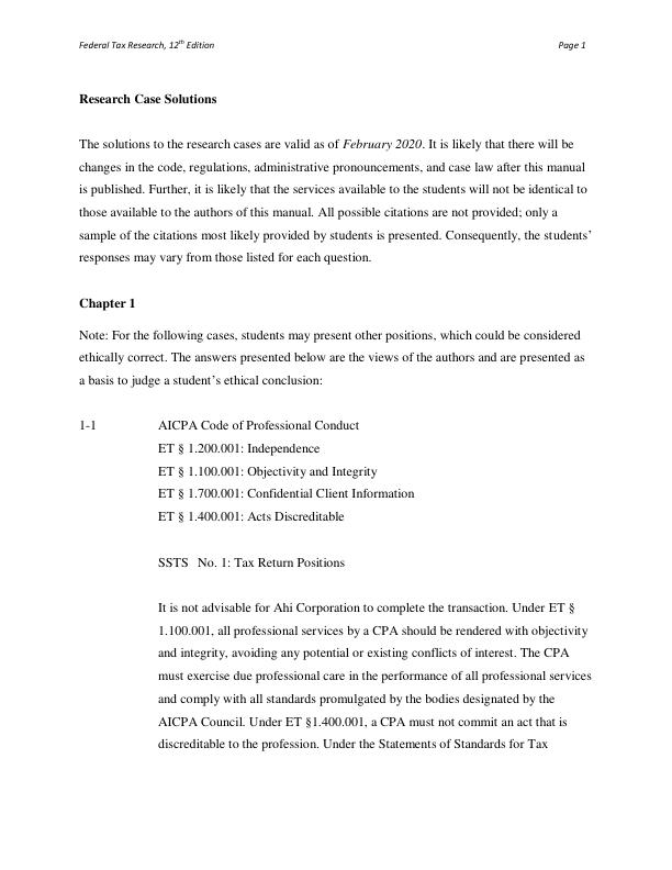 Research Case Solutions For Federal Tax Research 12th Edition by Roby Sawyers, Steven Gill