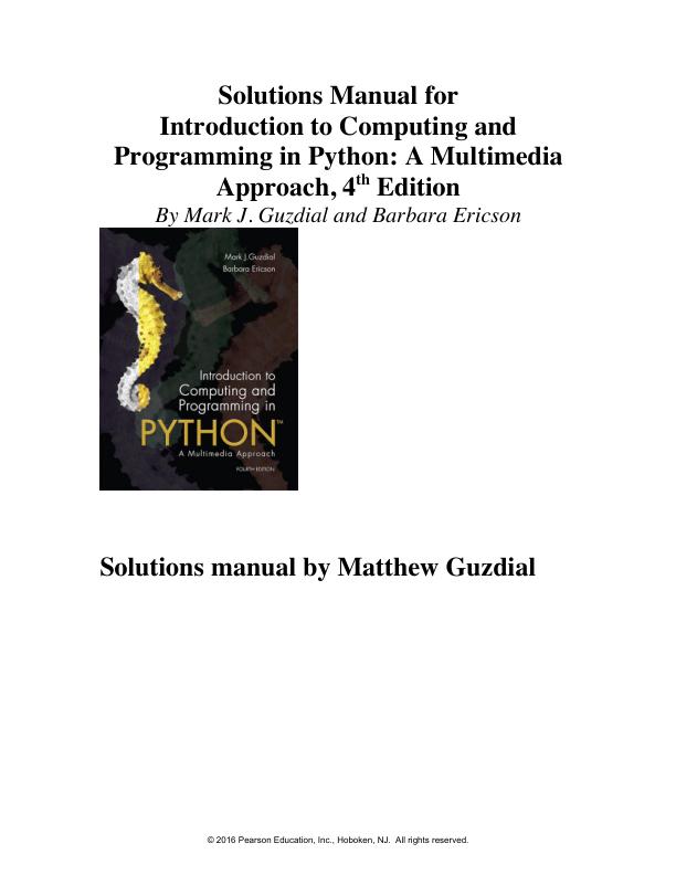 Solution Manual For  Introduction to Computing and Programming in Python 4th Edition by Mercedes Guijarro Crouch, Barbara Ericson