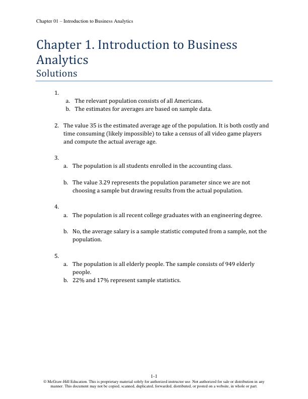 Solution Manual for Business Analytics 2nd Edition by Sanjiv Jaggia, Alison Kelly, Kevin Lertwachara, Leida Chen