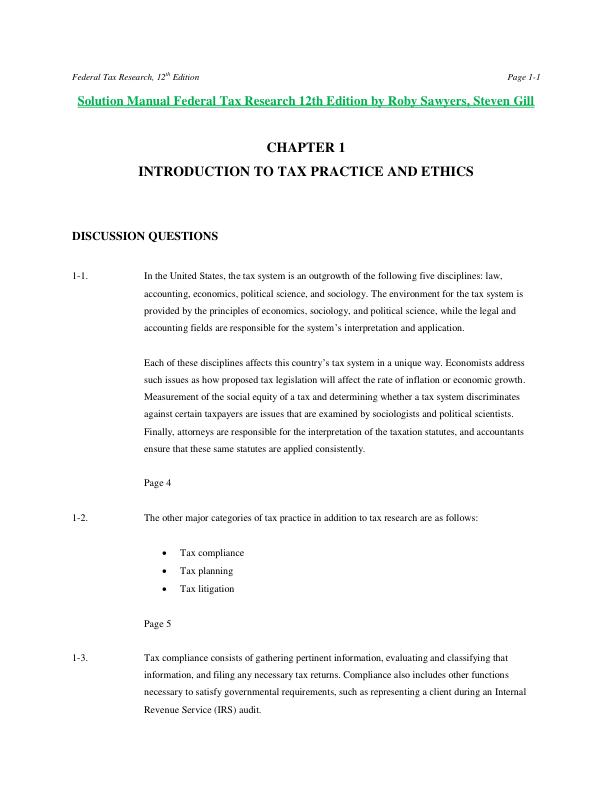 Solution Manual For Federal Tax Research 12th Edition by Roby Sawyers, Steven Gill