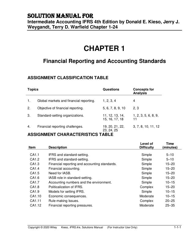 Solution Manual For Intermediate Accounting IFRS 4th Edition by Donald E. Kieso, Jerry J. Weygandt, Terry D. War