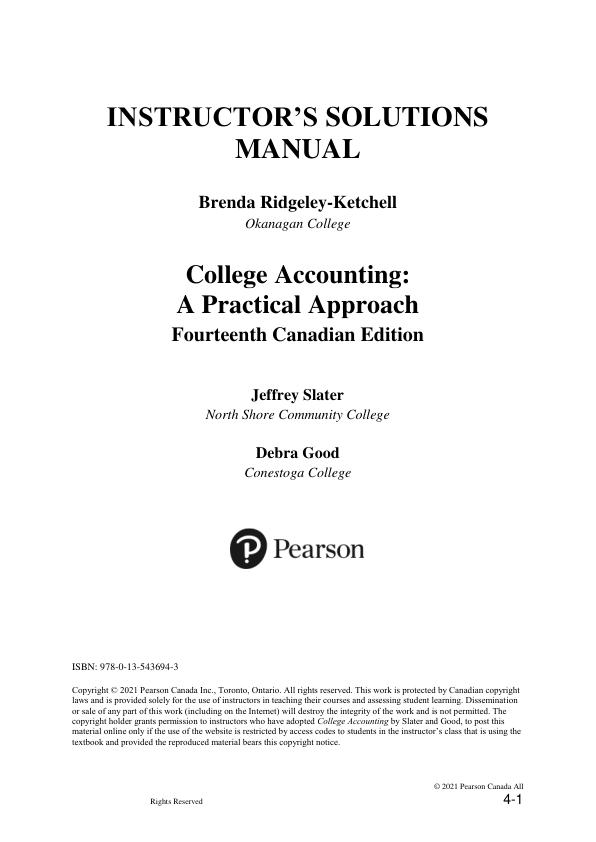 Solution Manual for College Accounting A Practical Approach, Canadian Edition, 14th edition By Jeffrey Slater, Debra Good