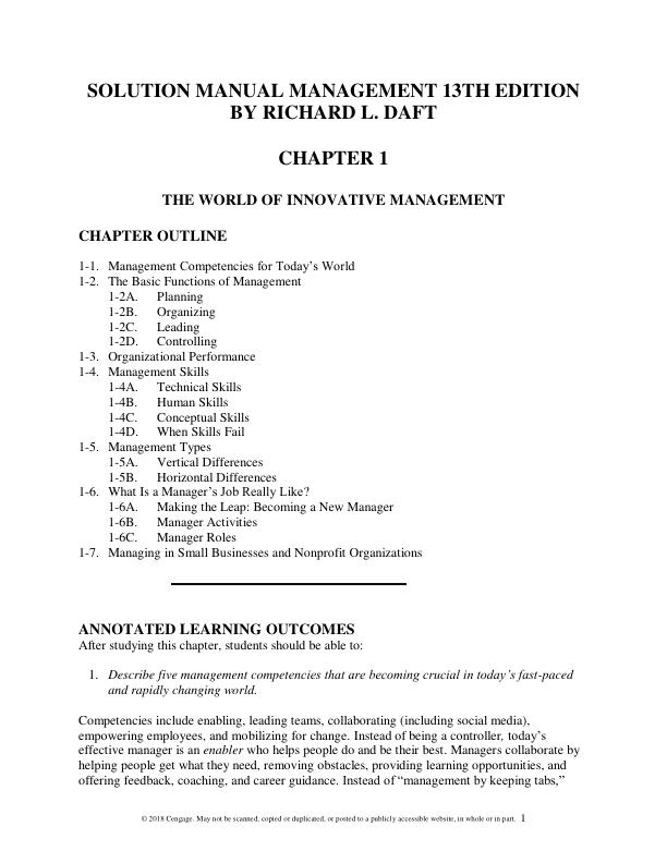 Solution Manual For Management 13th Edition by Richard L. Daft