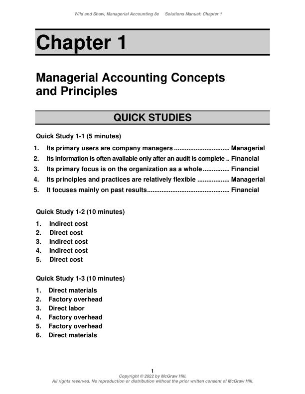 Solution Manual For Managerial Accounting  8th Edition By John Wild, Ken Shaw, Barbara Chiappetta