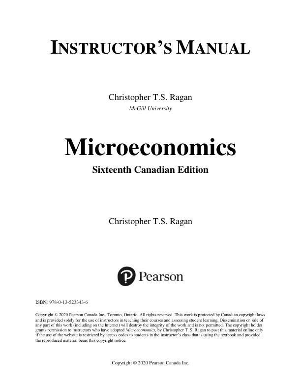 Solution Manual for Microeconomics 16th Canadian Edition by Christopher T.S. Ragan