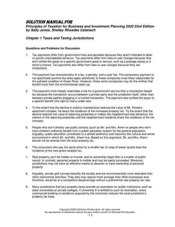 Solution Manual for Principles of Taxation for Business and Investment Planning 2020 23rd Edition by Sally Jones, Shelley Rhoades Catanach