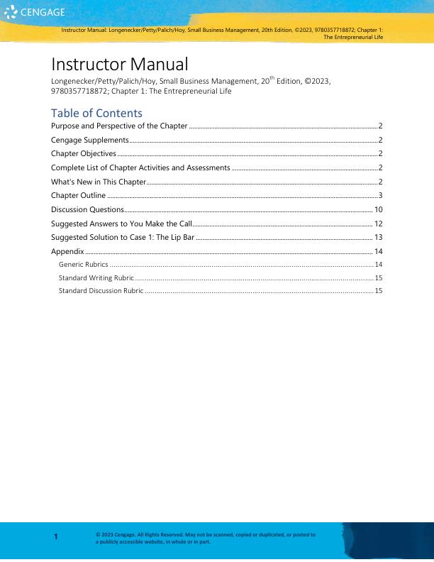 Solution Manual for Small Business Management Launching & Growing Entrepreneurial Ventures, 20th Edition by Justin G. Longenecker, J. William Petty, Leslie E. Palich, Frank Hoy
