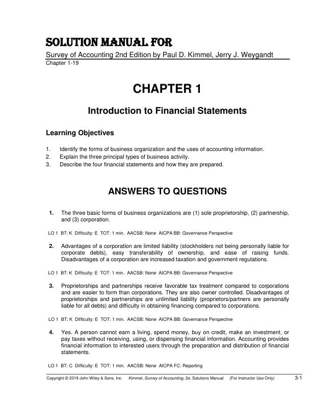 Solution Manual For Survey of Accounting 2nd Edition by Paul D. Kimmel, Jerry J. Weygandt