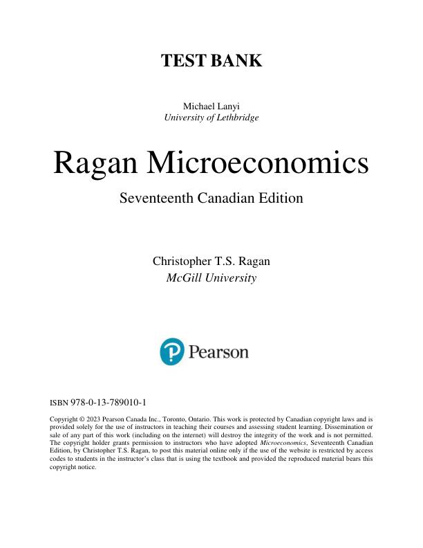 Test Bank for Microeconomics, 17th edition by Christopher T.S. Ragan