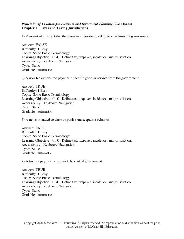 Test Bank for Principles of Taxation for Business and Investment Planning 2020 23rd Edition by Sally Jones, Shelley Rhoades Catanach