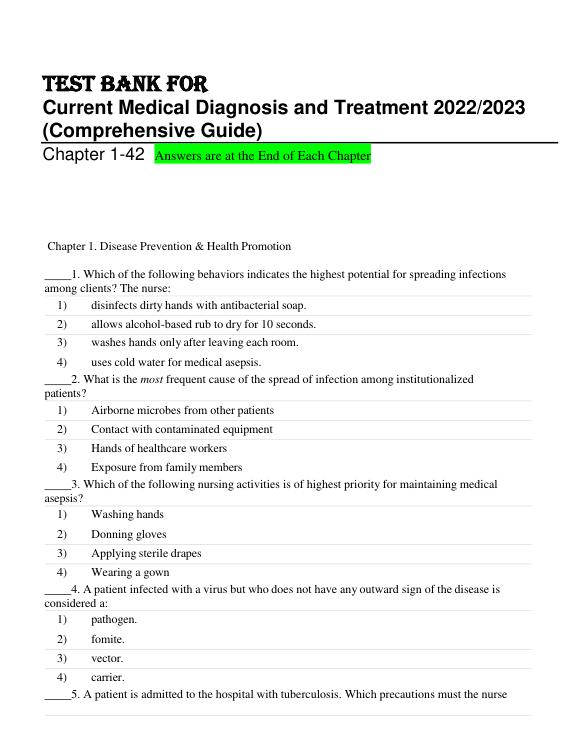 Test Bank for Current Medical Diagnosis and Treatment 20222023 (Comprehensive Guide)