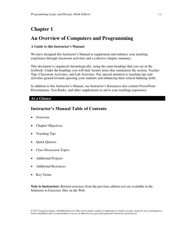 Instructor Manual for Programming Logic & Design Comprehensive 9th Edition by Joyce Farrell