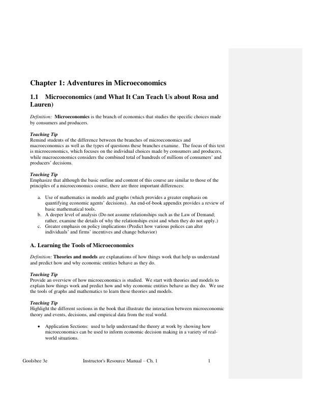 Instructors Resource Manual for Microeconomics 3rd Edition by Austan Goolsbee, Steven Levitt, Chad Syverson