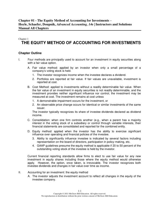 Solution Manual for Advanced Accounting 14th Edition by Joe Ben Hoyle, Thomas Schaefer, Timothy Doupnik