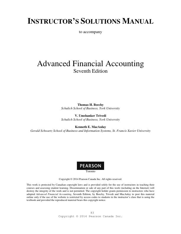 Solution Manual for Advanced Financial Accounting 7th edition by Thomas Beechy, Umashanker Trivedi, Kenneth MacAulay