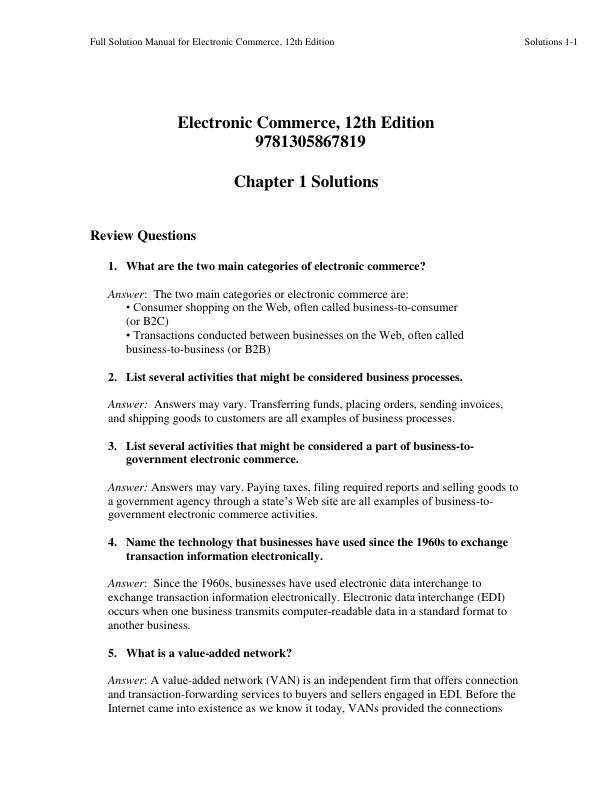 Solution Manual for Electronic Commerce 12th Edition by Gary Schneider