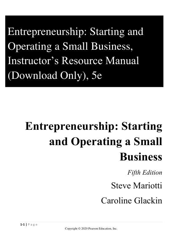 Solution Manual for Entrepreneurship Starting and Operating A Small Business 5th edition by Steve Mariotti, Caroline Glackin