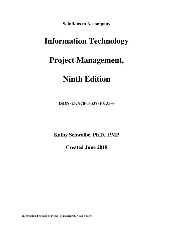 Solution Manual for Information Technology Project Management 9th Edition by Kathy Schwalbe