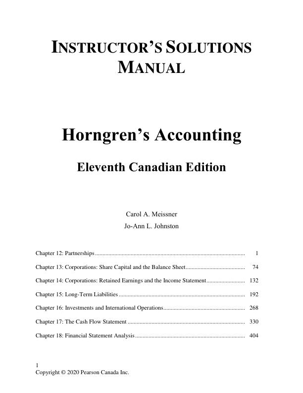 Solution Manual for Horngren's Accounting 1 Canadian Edition Volume 2 by Tracie Miller Nobles, Brenda Mattison